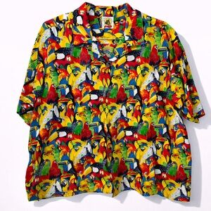 Colorful Parrot Print Button-Up Shirt Men’s | XL | Tropical Bird Shirt
